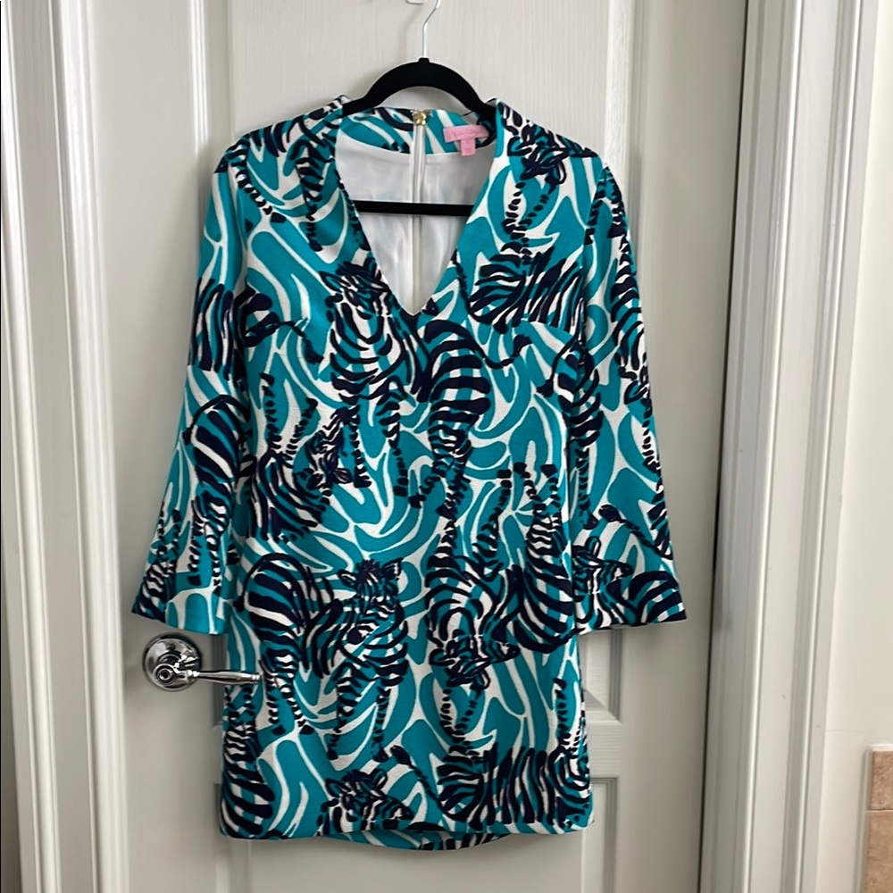 Lilly Pulitzer Blue and Teal Zebra Print mini dress